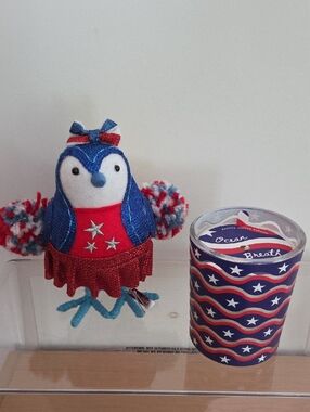 Patriotic Red White Blue Bird Plush Accent with Patriot Candle